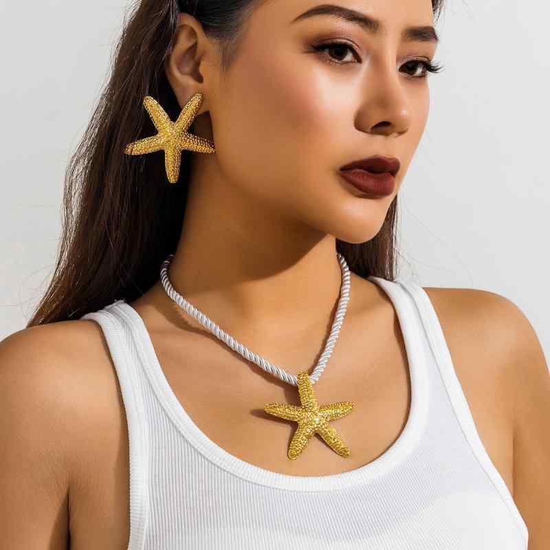 ネックレス 男女兼用 多層 線紐 亜鉛合金製 電気メッキ加工 海洋 リゾートスタイル レトロ ヒトデ 巻き貝 ゴールド シルバー ボリューム感 春夏 41-50cm対応