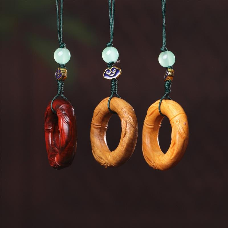 スマホリング 携帯ストラップ フィンガーリング 落下防止 竹モチーフ 木製 紫檀 緑檀 天然木 キーホルダー バッグチャーム