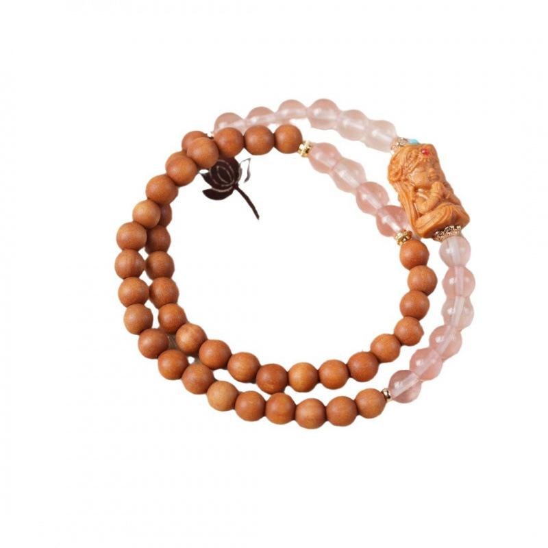 ブレスレット メンズ レディース 緑檀 グリーンサンダルウッド 6mm珠 ザキラーム数珠 ダブルラップ 二重巻き レトロ 中国風 DIY 手作り ウッドビーズ