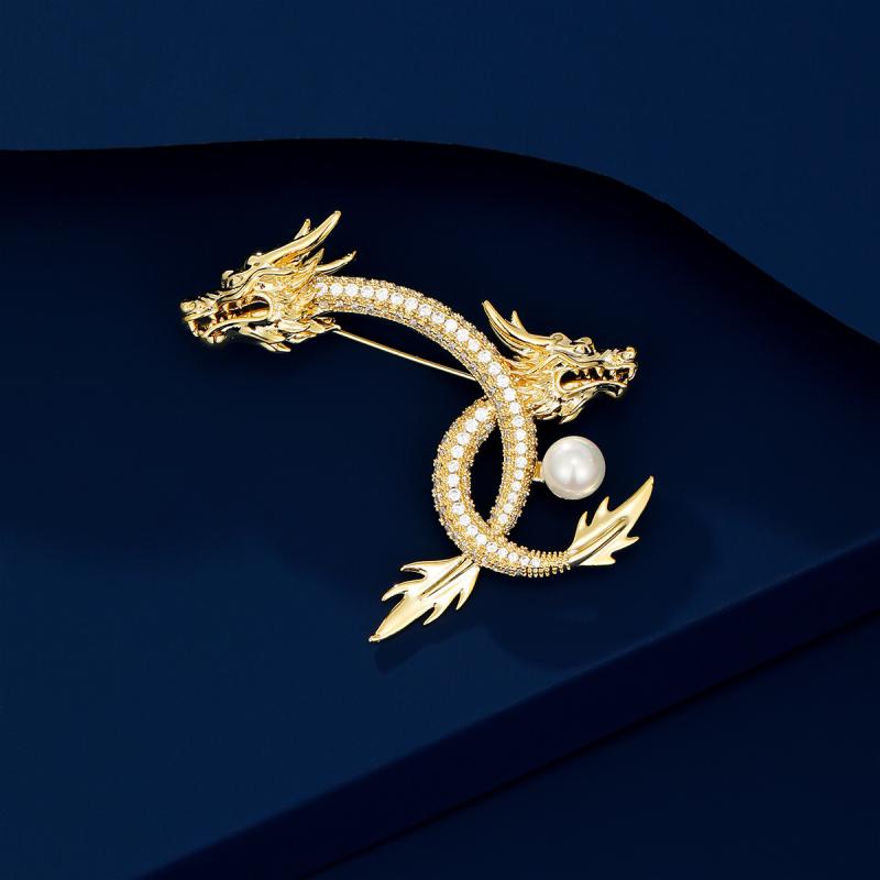楽天セキュアデポブローチ レディース メンズ 十二支 干支 龍 ドラゴン 銅製 ジルコニア 象嵌 高級感 上品 エレガント おしゃれ スーツ ジャケット コート ワンピース ブラウス スカーフ留め 通勤 オフィス ビジネス フォーマル ワンポイント アクセサリー 装飾品