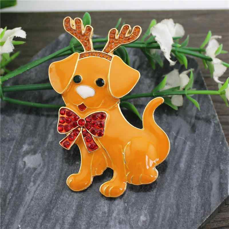 ブローチ ユニセックス 合金製 電気メッキ加工 光沢感 金色 ブラウン エナメル彩色 犬 いぬ ドッグ 愛..