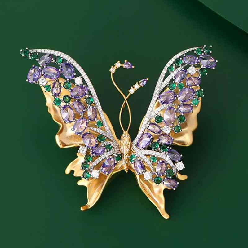 ・素材: 銅・モチーフ: 蝶・デザイン: 動物・加工: 象嵌・象嵌素材: ジルコニア・サイズ: 約69mm x 54mm・重さ: 約24g・機能: 記念、装飾、多機能、ギフト・スタイル: オリジナルデザイン・対象: 男女兼用・種類: ブローチ