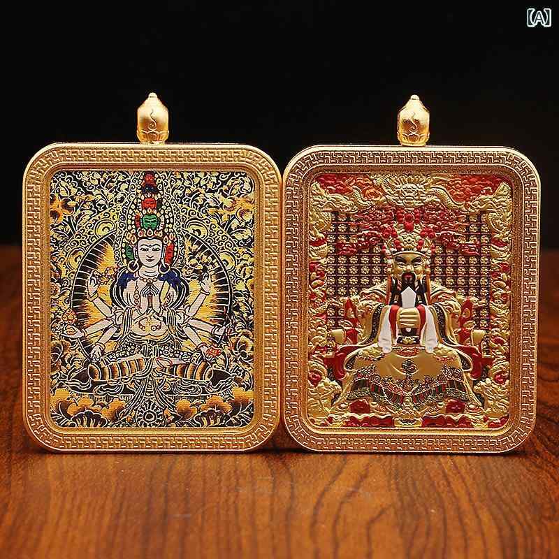 ペンダント メンズ レディース 真鍮製 両面 浮彫り 色絵 龍 五爺 八大守護神 仏教 お守り 開運 厄除け ..