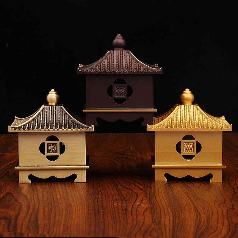 香炉 中国風 真鍮製 東屋型 置物 純銅製 書斎 リビング 玄関 寝室 オフィス インテリア 装飾 癒し リラ..