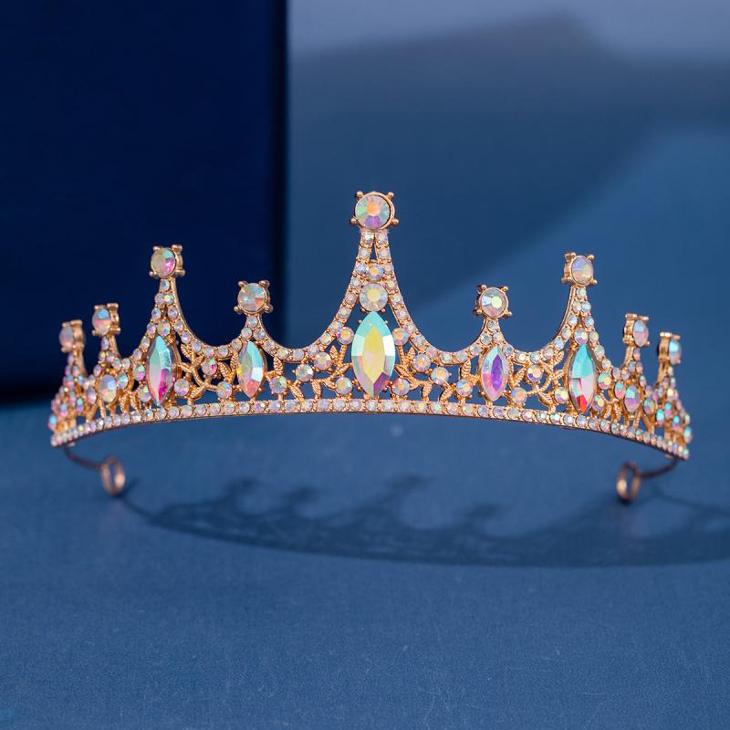 ヘッドドレス レディース 花嫁 ブライダル クラウン 王冠 合金 ラインストーン 電気メッキ加工 欧米風 結婚式 ウェディング 撮影 まとめ髪 髪飾り ゴールド シルバー