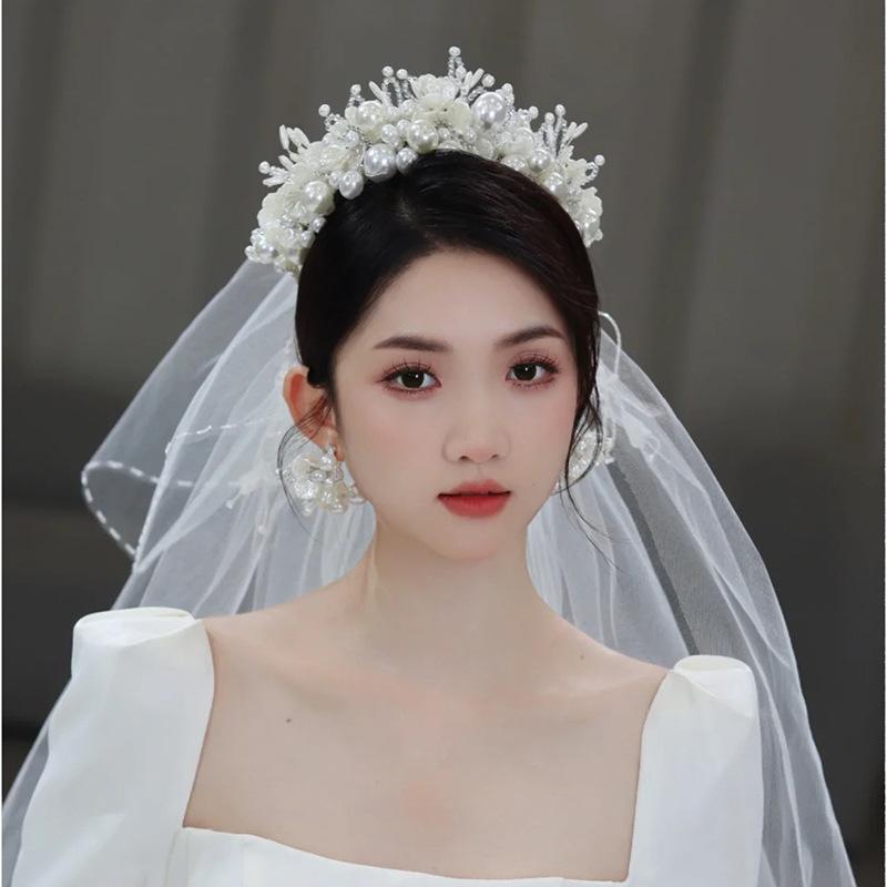 ヘッドドレス レディース 花嫁 ウェディング ブライダル 結婚式 パール パール クラウン 王冠 ハンドメ..