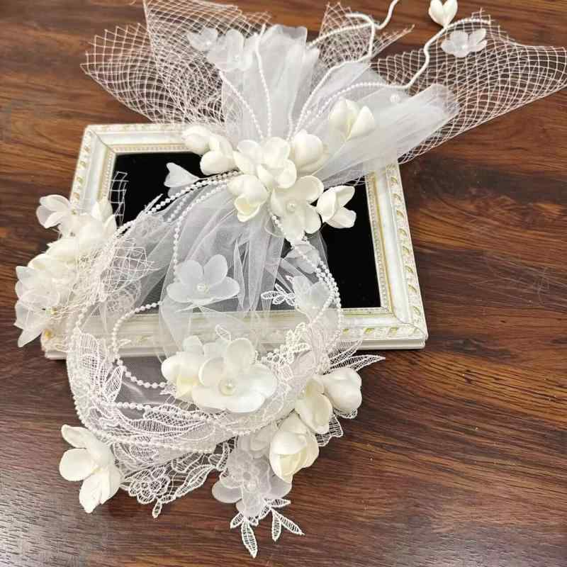 髪飾り ブライダル 花嫁 フレンチ エレガント 上品 花 チュール ヘッドドレス 油絵風 結婚式 前撮り フ..