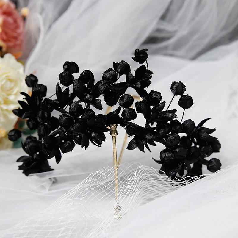 ヘッドドレス レディース ハンドメイド 布製 黒 ブラック 個性的 レトロ ヴィンテージ 花冠 花嫁 ブラ..
