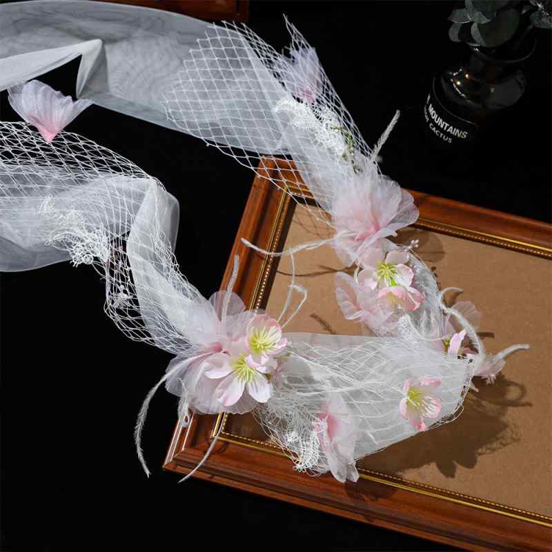 ヘッドドレス レディース 春夏 ブライダル ウェディング 森ガール系 手作り ピンク フラワー フェザー ..