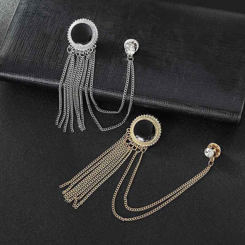 ブローチ メンズ ゴールド フリンジ チェーン ラペルピン 個性的 スーツスタイル ジャケット ビジネス 結婚式 パーティー 入学式 卒業式 フォーマルアクセサリー 男性