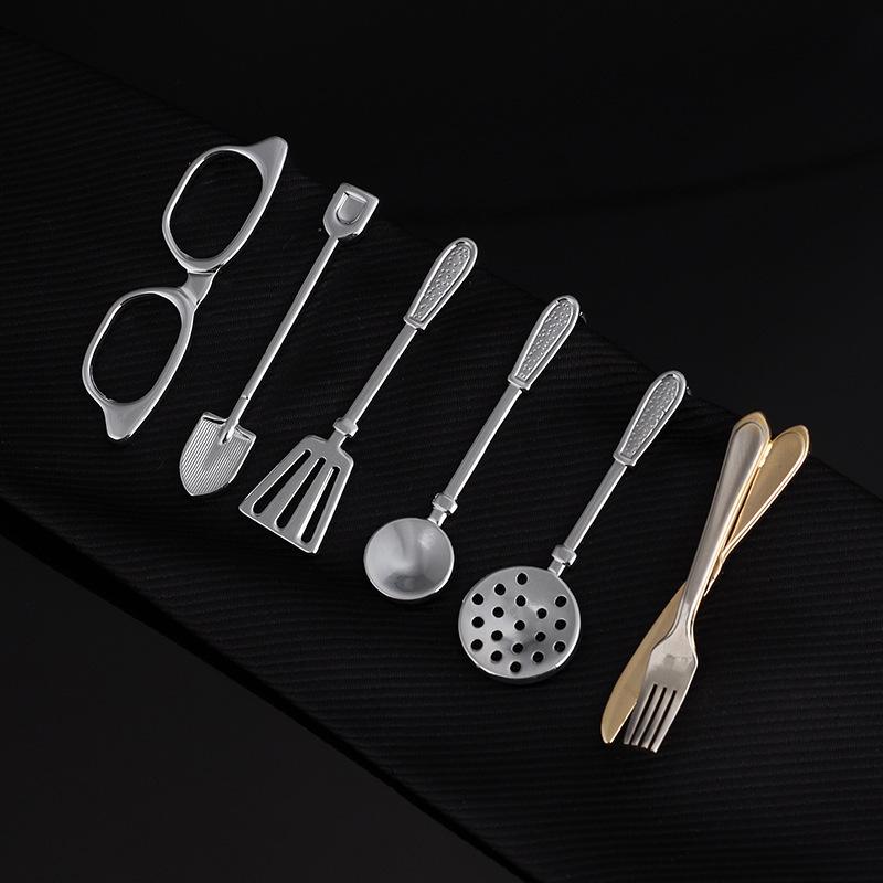 タイピン メンズ 個性的 クリエイティブ 眼鏡 万年筆 カトラリー サメ モチーフ ゴールド シルバーカラ..