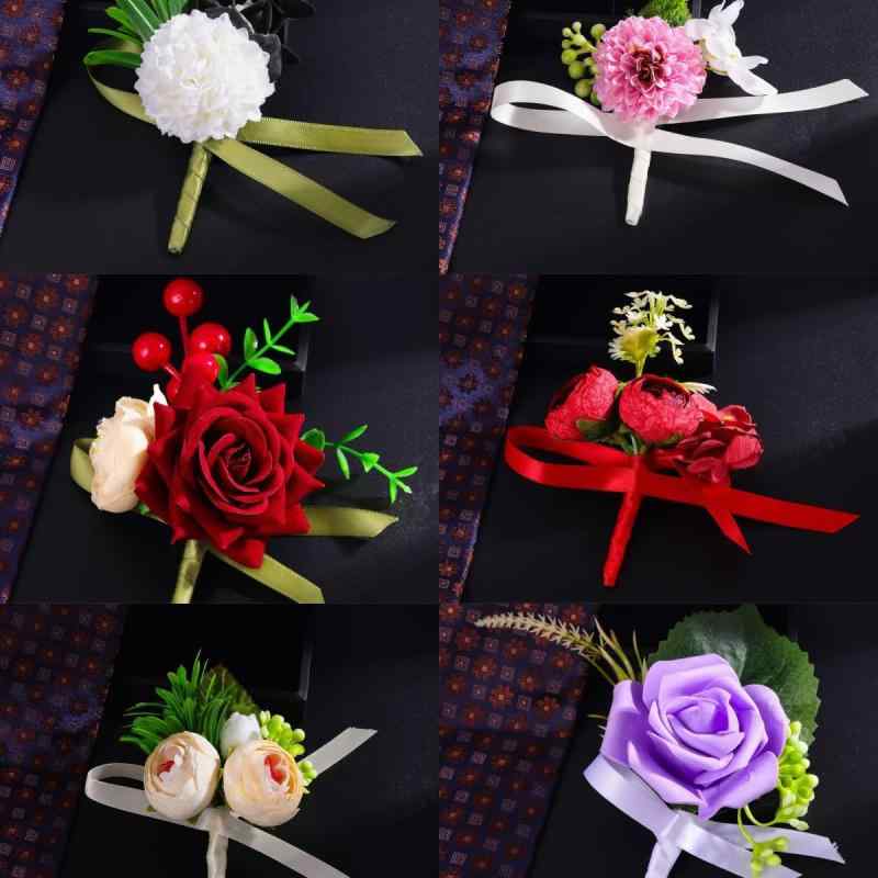 コサージュ ウェディング 結婚式 新郎新婦 親友 パーティー ブローチ リストブーケ 造花 ナチュラル ボタニカル 合金製 電気メッキ加工