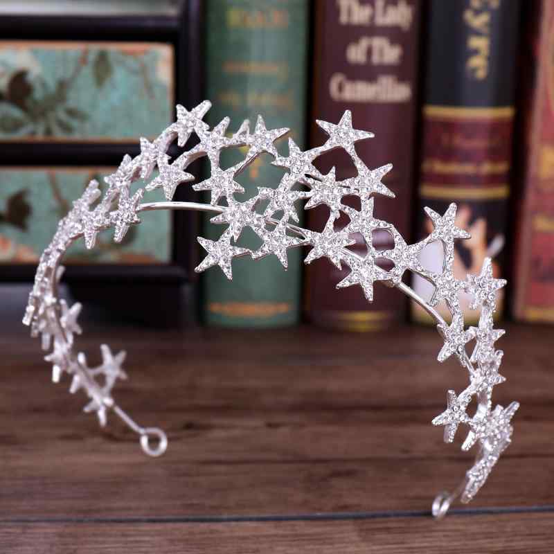 ヘアアクセサリー レディース 女性用 冠 ティアラ カチューシャ ヘッドバンド 星 スター ラインストーン ウェディング ブライダル 結婚式 新婦 ジュエリー 合金製 電気メッキ加工 白水晶 ホワイト ゴールド ローズゴールドカラー