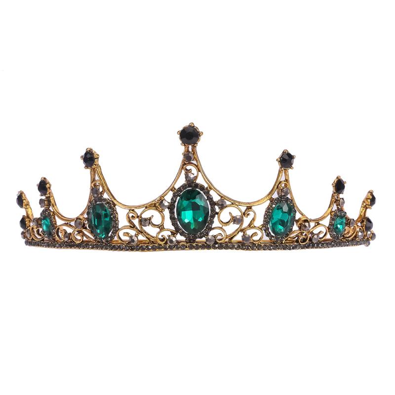 ヘッドドレス 花嫁 レディース 欧米 バロック風 レトロ アンティーク 高級感 グリーンファントムクリスタル 結婚式 ウェディング ティアラ 髪飾り アンティークゴールドカラー