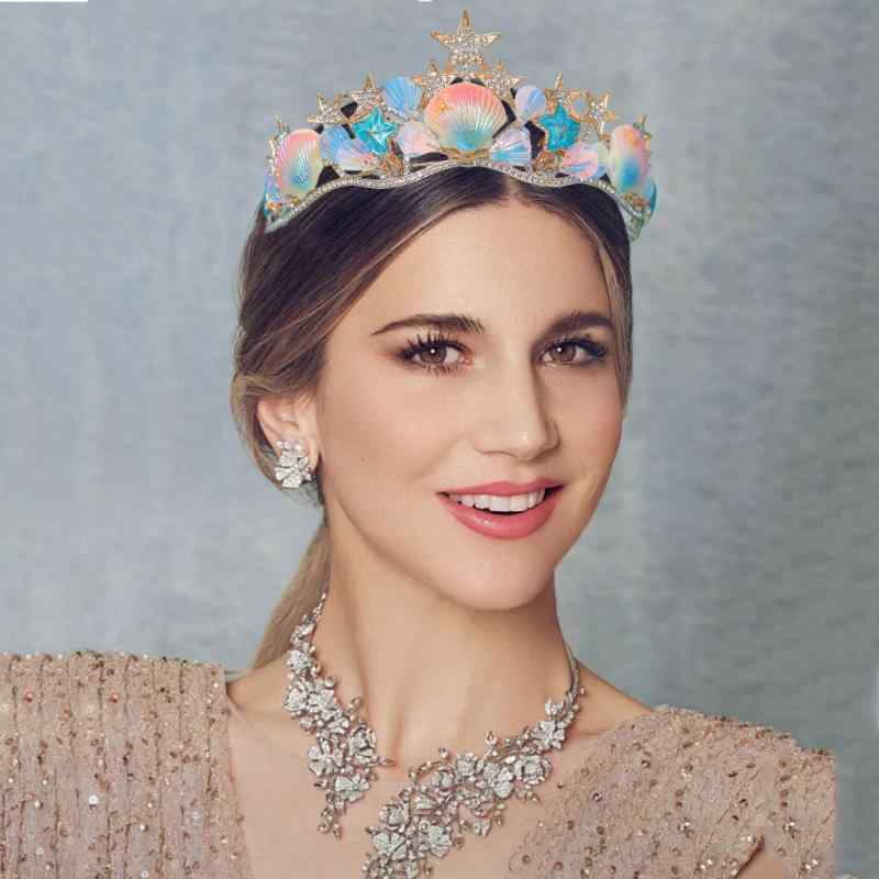 ヘアアクセサリー レディース シェル 魚鱗モチーフ バロック調 クラウン ティアラ ヘッドドレス ヒトデ 結婚式 パーティー お呼ばれ フォーマル 披露宴 イベント 発表会 お姫様 エレガント 華やか