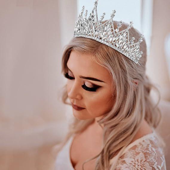 ヘッドドレス レディース 女性用 花嫁 ブライダル ウェディング 結婚式 披露宴 パーティー お呼ばれ フォーマル 合金製 ティアラ クラウン ラインストーン マーキスカット 髪飾り ヘアアクセサリー 電気メッキ加工 豪華 エレガント 上品 キラキラ
