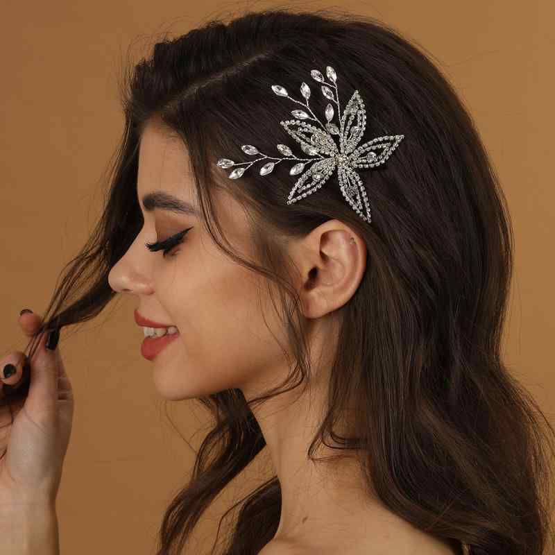 髪飾り 花嫁 ウェディング ラインストーン 輝く 編み込み ツイストフラワー ハンドメイド サイドコーム..