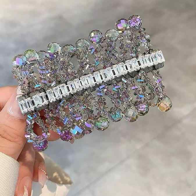 ヘアクリップ レディース 高級感 ジルコニア 水晶 手編み ダッカールクリップ 韓国風 サイド 前髪 後頭..