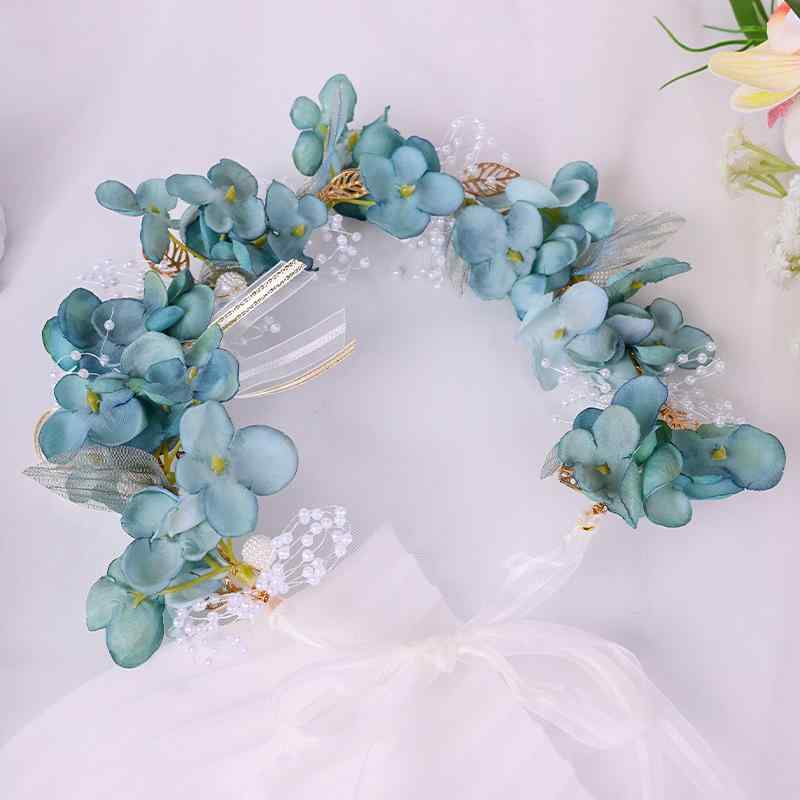 ヘッドドレス レディース ブルー 森ガール風 花冠 個性的 花嫁 ブライダル 結婚式 布製 絹紗 造花 ビーチ リゾート 旅行 フォトウェディング 撮影用 レトロ ヴィンテージ ヘアアクセサリー(x2)