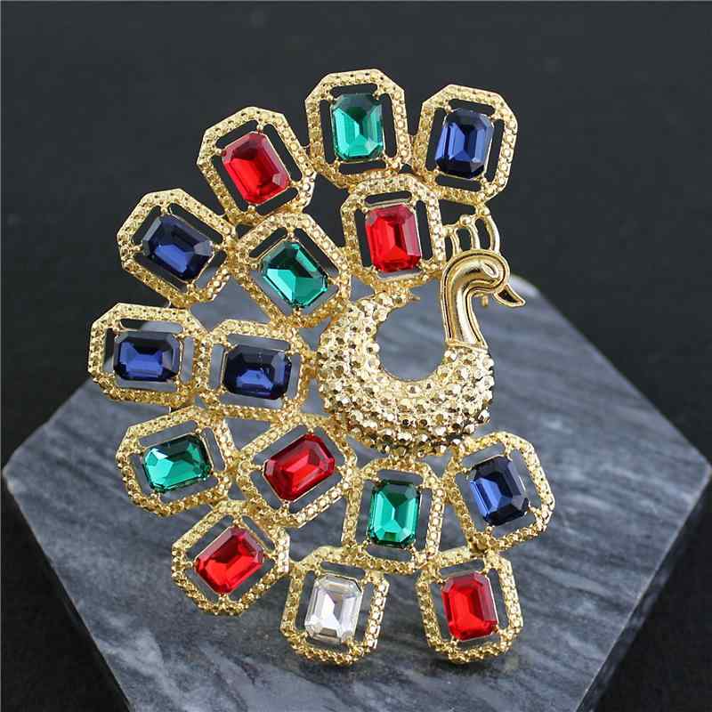 ブローチ ユニセックス 電気メッキ加工 フレンチレトロ ヴィンテージ 上品 華やか フルパヴェ カラフルガラス 亜鉛合金製 孔雀モチーフ 胸飾り 装飾品