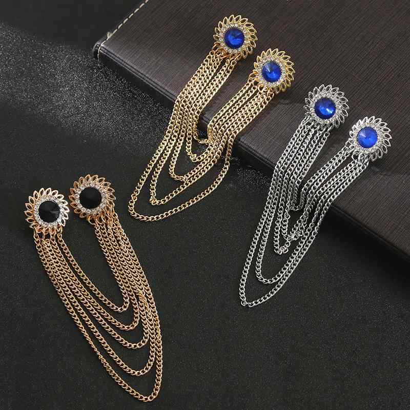 ブローチ メンズ 個性的なデザイン ロングチェーン フリンジ ダブルピン ゴールドカラー 電気メッキ加..