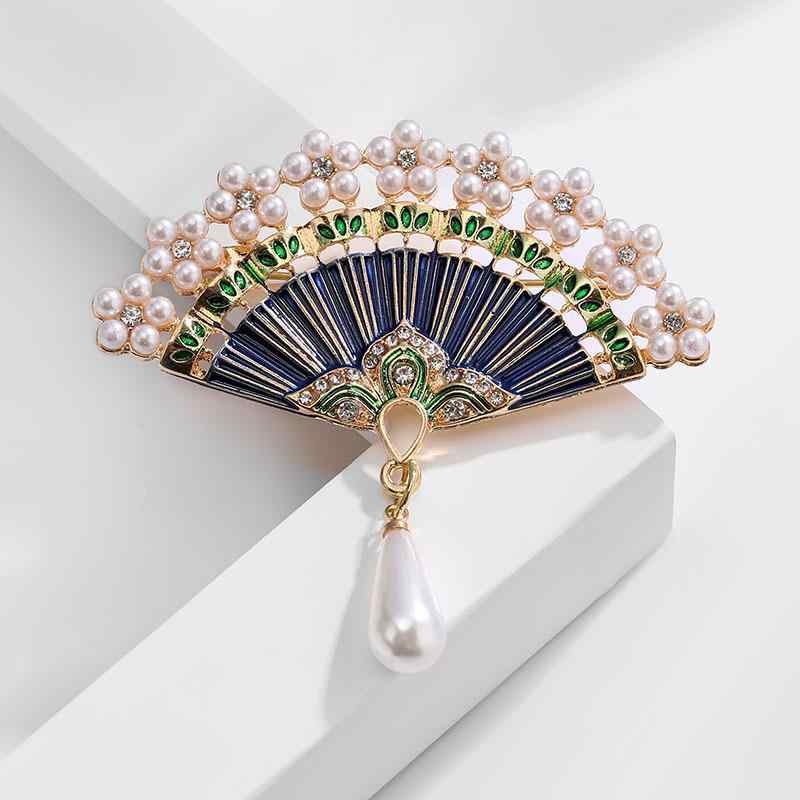 ブローチ レディース 女性用 レトロ アンティーク 中国風 民族風 エスニック 扇子モチーフ 扇 エナメル..