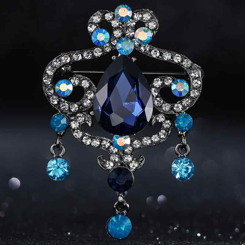 ブローチ レディース 個性的 クリスタル ラインストーン 高級感 レトロ 上品 華やか 幾何学模様 合金製 ブルー 結婚式 パーティー 卒業式 入学式 フォーマル アクセサリー(x2)