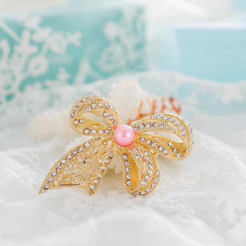 ブローチ キッズ 女性用 リボン 蝶結び パール ラインストーン装飾 コサージュ 卒園式 卒業式 入園式 入学式 結婚式 パーティー フォーマル カジュアル ホワイト ピンク(x2)