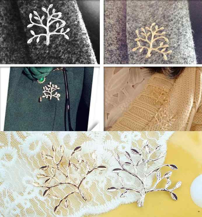 ブローチ レディース 電気メッキ加工 ツリーモチーフ レトロ ヴィンテージ 森ガール カップル ペア 帽子 スカーフ マフラー ストール用 おしゃれ ファッション小物 通勤 カジュアル 金 銀 アクセサリー(x2)