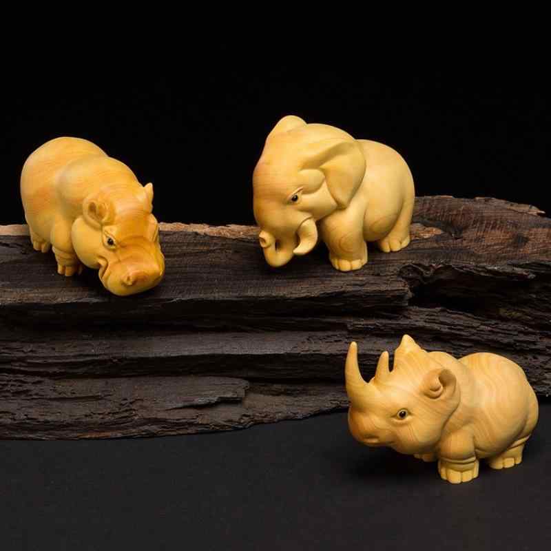置物 黄楊木彫刻 アフリカ三獣セット サイ カバ ゾウ ハンドメイド 精巧な彫像 おしゃれなミニチュアインテリア 車載 リビング 玄関 デスク飾り 縁起物 癒し ギフト