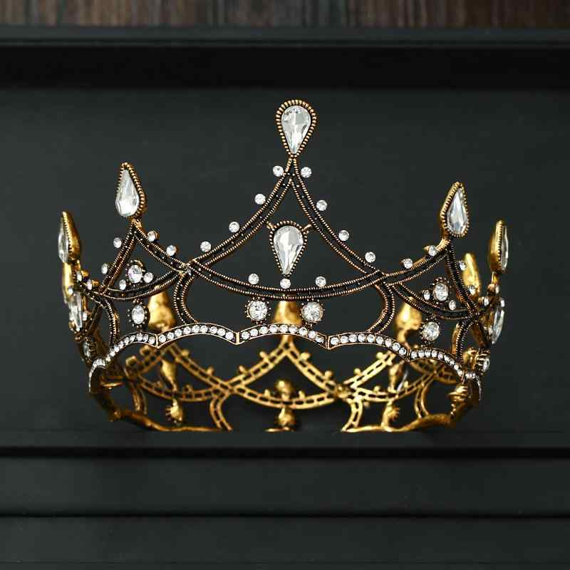 ヘッドドレス レディース 欧米風 レトロ バロック 黒色 クリスタル 王冠 ティアラ 冠 クラウン 全周 花嫁 ブライダル 結婚式 披露宴 電気メッキ加工 合金製