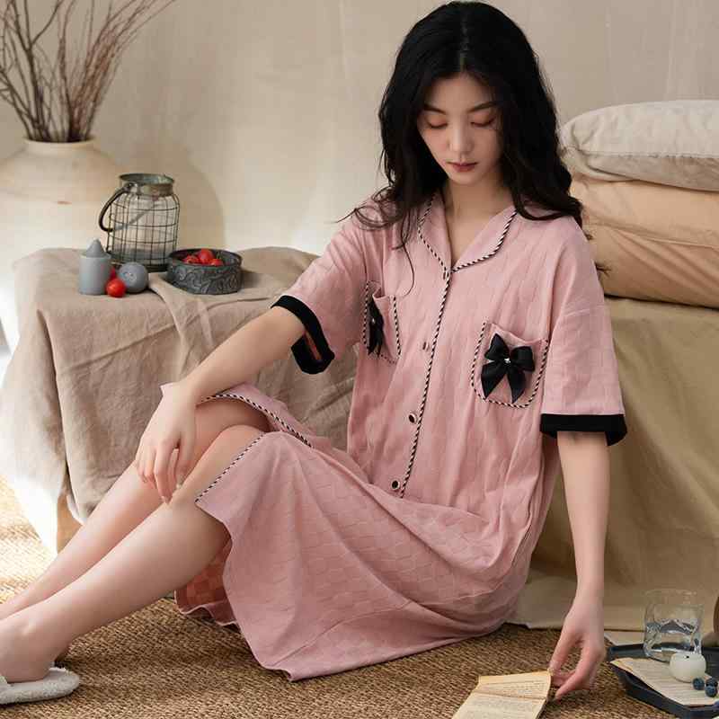 ルームウェア レディース 伸縮性 ストレッチ ゆったり 上品 高級感 通気性 綿100% 半袖 前開き ミドル丈 リボン ワンマイル 部屋着 春夏秋