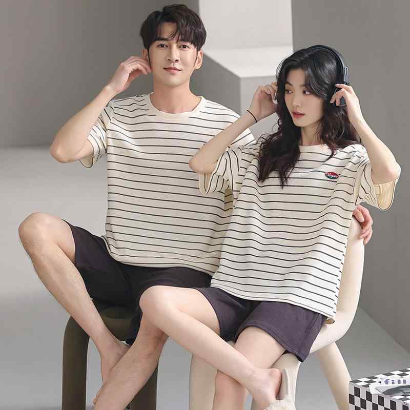 パジャマ ルームウェア 寝間着 メンズ レディース カップル ペア 接触冷感 丸首 半袖 短パン 上下セット 綿 コットン 薄手 春夏 サマー..