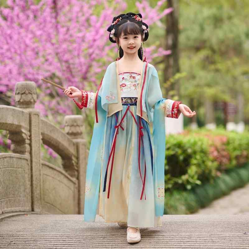 漢服 キッズ 女の子 ジュニア 小学生 中学生 唐風 プリンセス風 仙女 星空デザイン 民族衣装 コスプレ ..