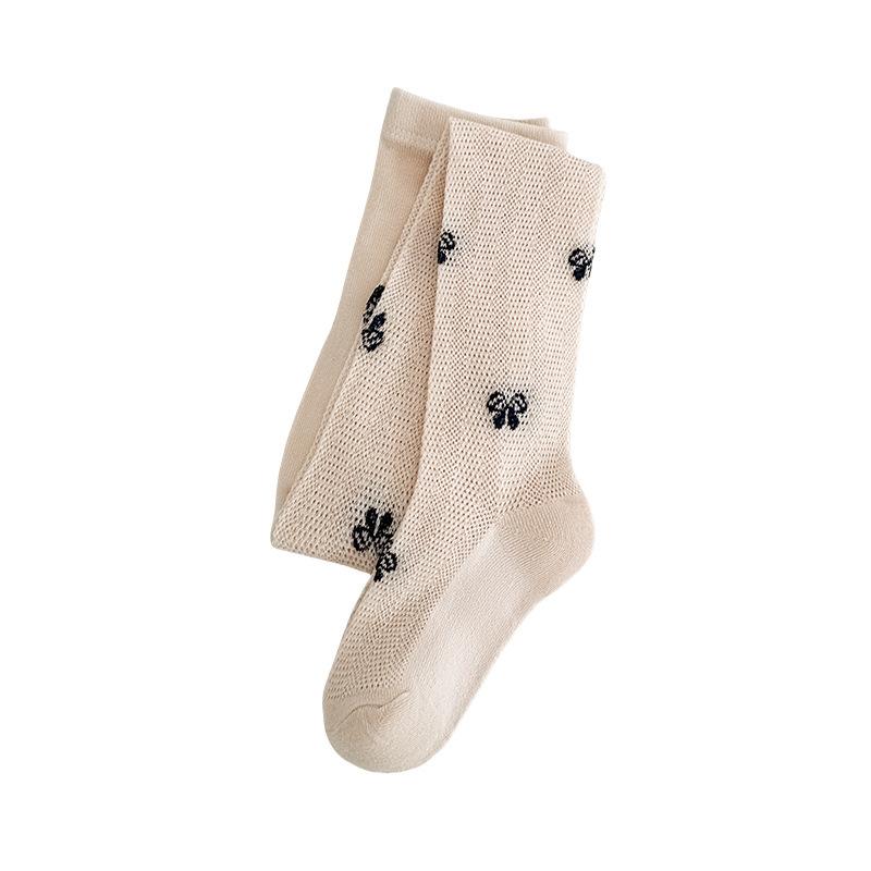 タイツ キッズ 女の子 ベビー 春夏 薄手 メッシュ 蚊よけ 通気性 コットン 蝶々結び かわいい 幼児 小学生 白 グレー ピンク ベージュ