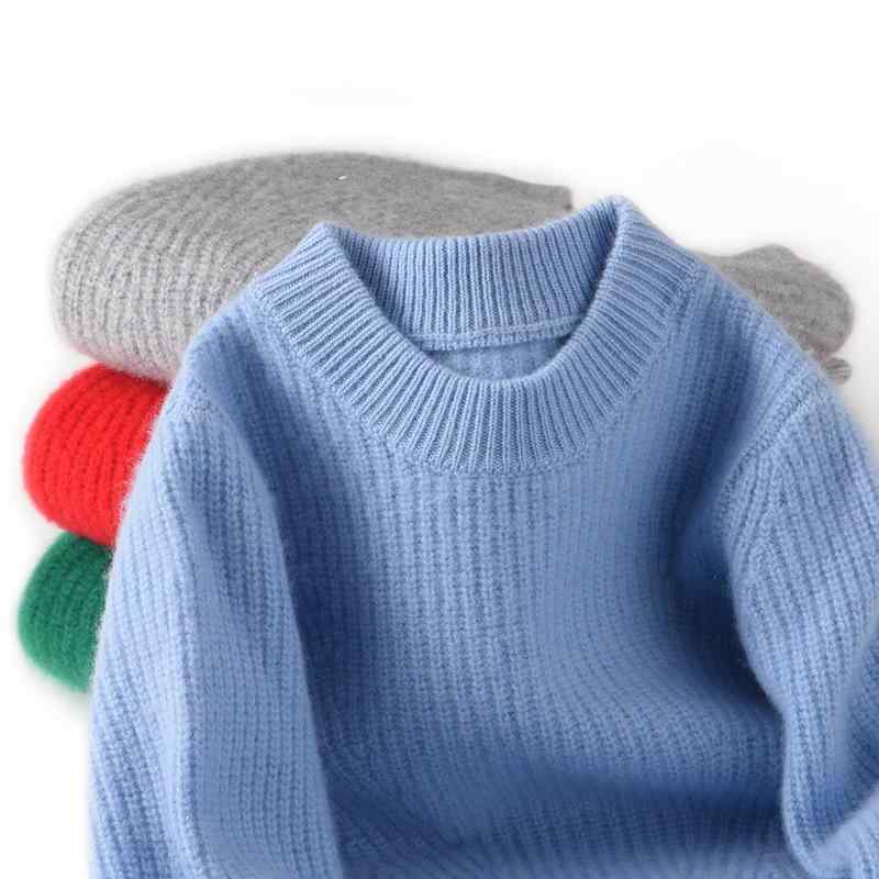 ニット キッズ 男の子 女の子 男女兼用 100%ウール 羊毛 畦編み 厚手 暖か 保温 ハイネック プルオーバー 無地 長袖 インナー 秋冬 ジュニア 小中学生 通園 通学 普段着 部屋着
