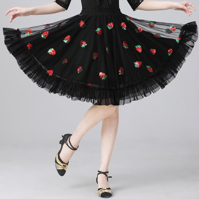 スカート レディース 春夏 ダンス衣装 発表会 レッスン着 モダンダンス 社交ダンス スパンコール 刺繍 ふわふわ ボリューム ミニスカート フレア 動きやすい