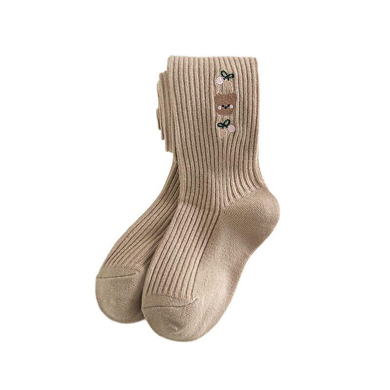 連裤袜 キッズ 女の子 綿素材 春秋用 通気性 快適 中厚手 レギンス タイツ かわいい キャラクター 刺繡 縦縞模様 幼児 小学生