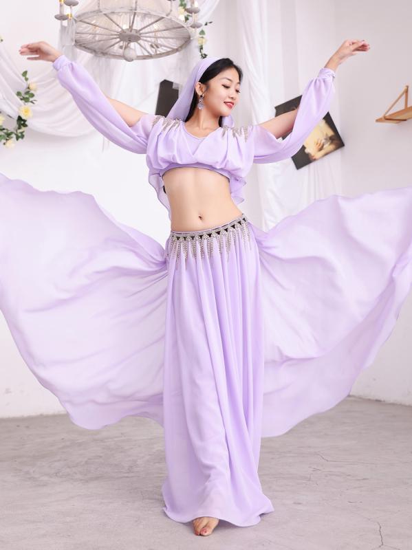 ベリーダンス 衣装 レディース 女性用 華やか エレガント 宮廷風 シフォン スカート セットアップ オールシーズン 民族舞踊 発表会 レッスン着 ステージ衣装