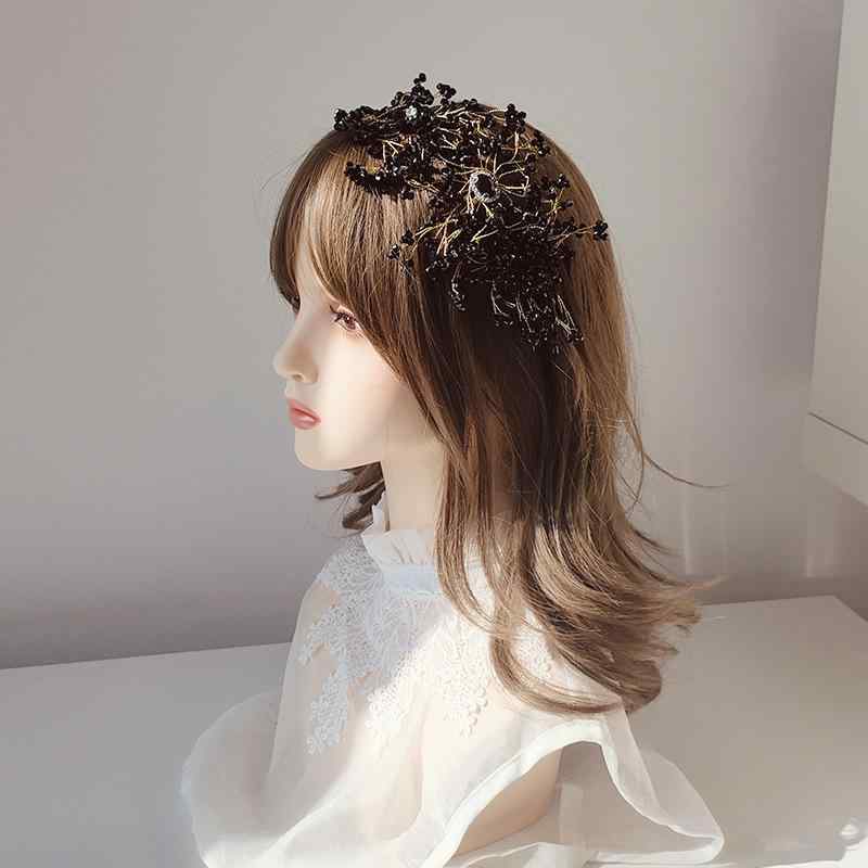 ヘアアクセサリー レディース 春夏 手作り ビーズ 水晶 銅線 精巧 エレガント オリジナルデザイン 黒 ..