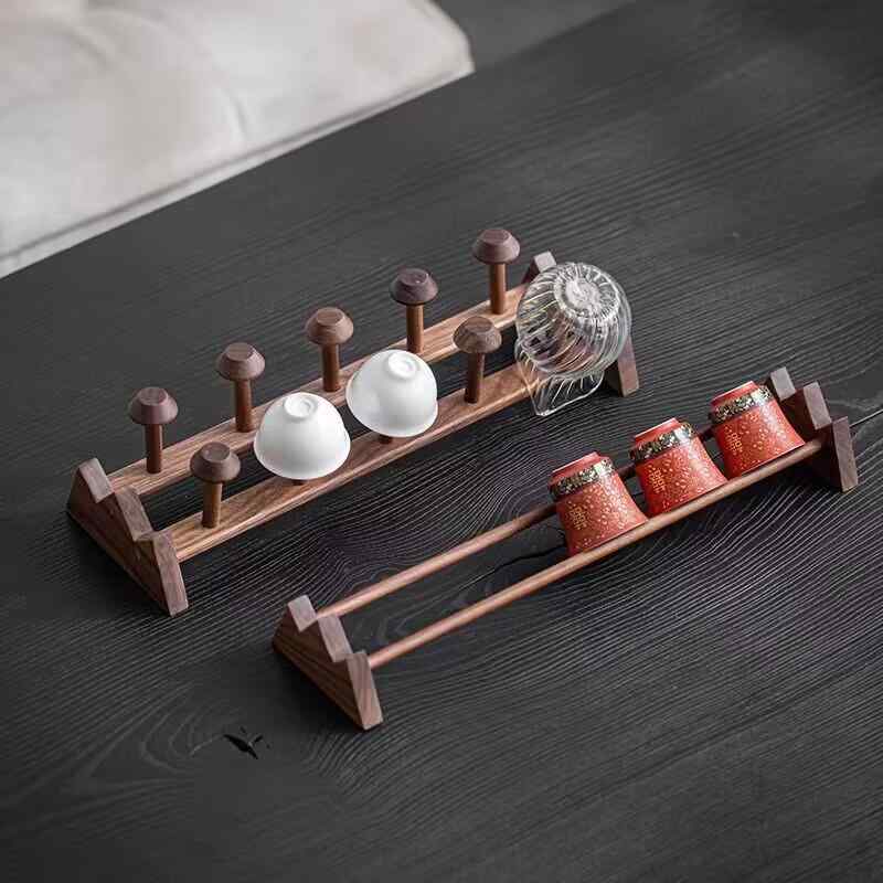 カップスタンド コップ立て ウォールナット材 無垢材 家庭用 卓上 ティーカップ 茶器 収納 水切り ディ..