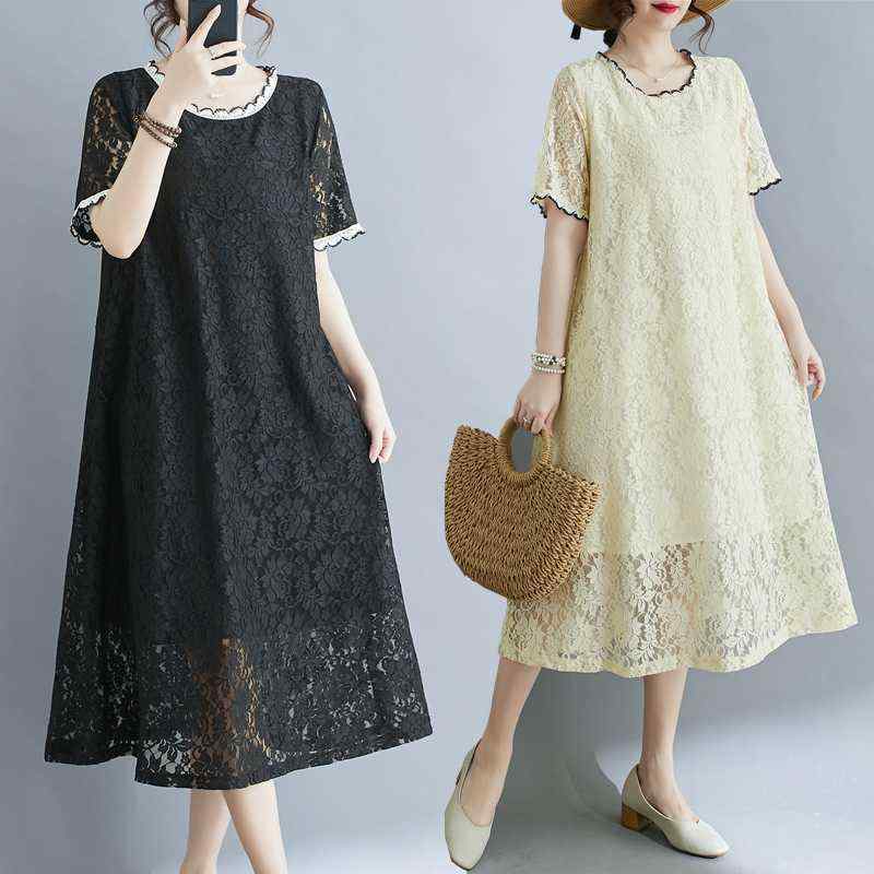 ・流行: レース・加工: レース・生地: レース・主な素材: ポリエステル・カラー展開: アプリコット、ブラック・サイズ展開: M、L、XL、XXL・スタイル: レトロ、エレガント・スカートタイプ: Aライン・ネックライン: クルーネック・主な素材含有率: 95%以上・対象年齢: 成人・丈: ロング・袖タイプ: レギュラー・袖丈: 五分袖・性別: 女性