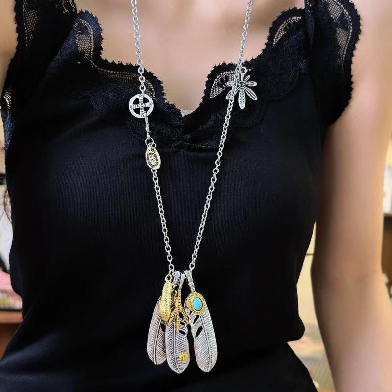 ネックレス 男女兼用 ユニセックス ヒップホップ レトロ ヴィンテージ ファッション トレンド フェザー 羽 クロー 爪モチーフ 楓の葉 もみじ 個性派 甘辛ミックススタイル 合金製 電気メッキ加工 首飾り ペンダント