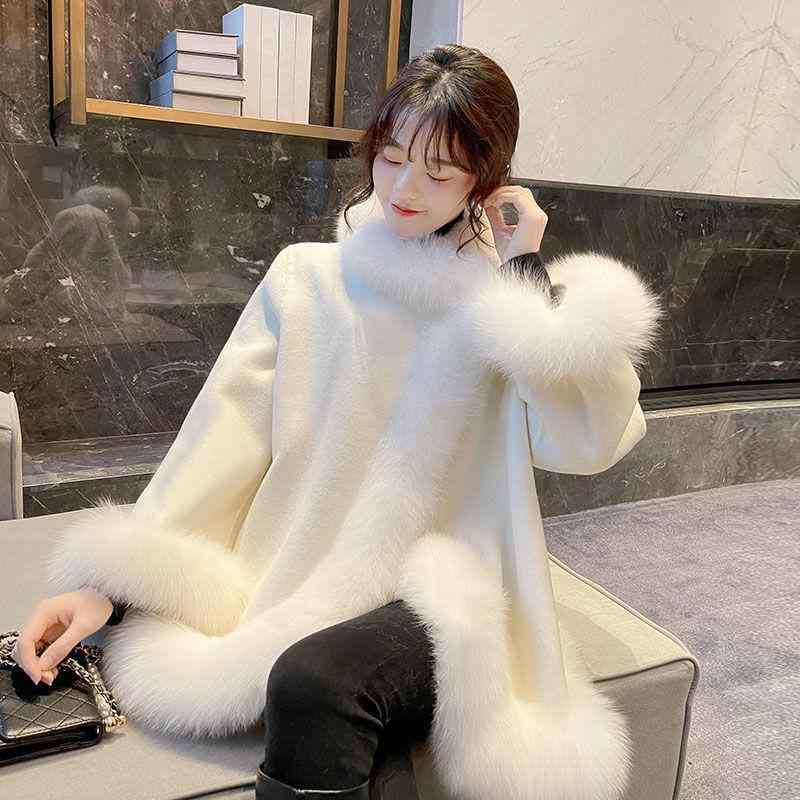 アウター レディース エコファー ケープ ポンチョ ショール ゆったり 体型カバー 韓国ファッション 上品 エレガント ハイネック 長袖 秋冬