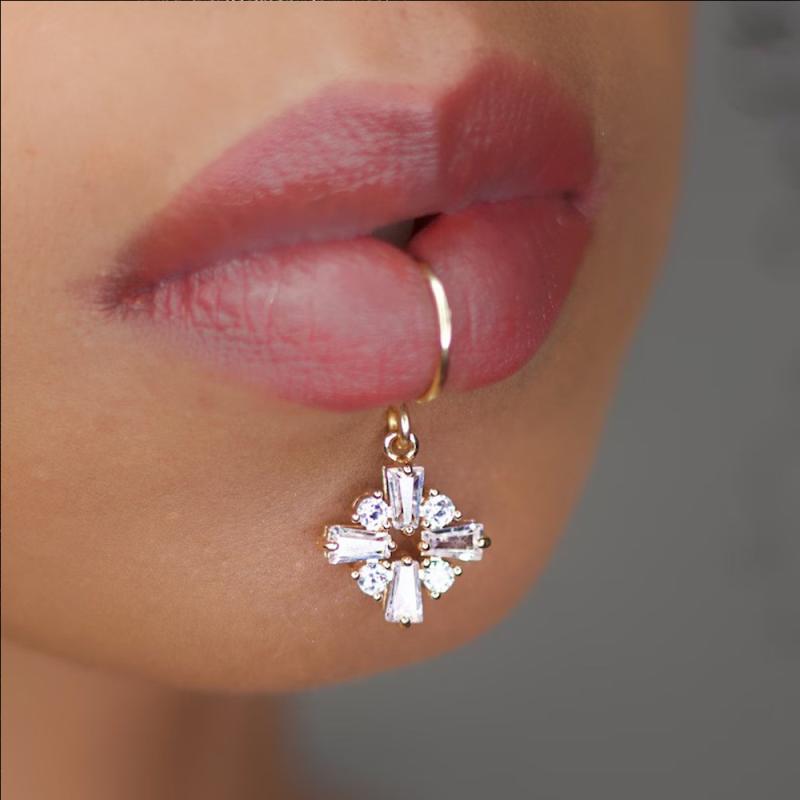 アクセサリー レディース ラインストーン ノンホール C型 リップリング リップクリップ ノーズリング ギャル系 欧米風 ファッション おしゃれ 個性的