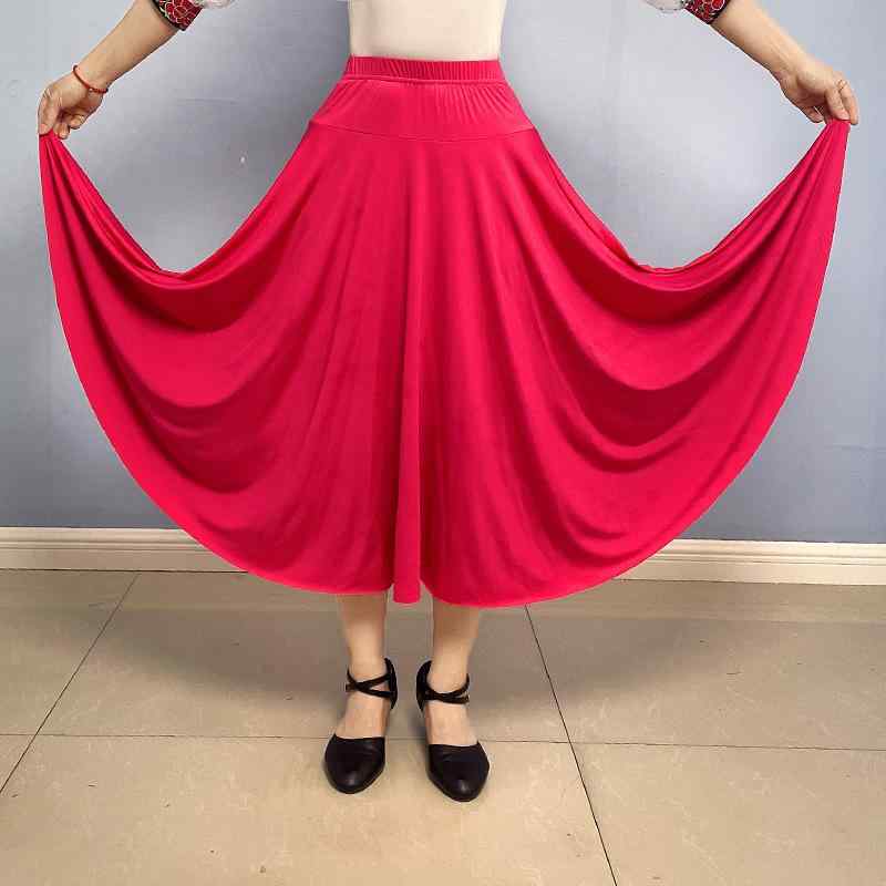 社交ダンス レディース ダンススカート 練習着 レッスン用 発表会 競技用 パーティー 舞台衣装 ミモレ丈 ロングフレア 無地 再生繊維 ポリエステル オールシーズン