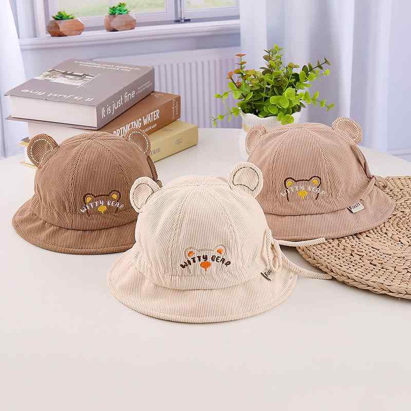 Hats - バケットハット ベビー 赤ちゃん 通気性 保温 防風 薄手 かわいい クマ柄 つば広 丸いフォルム お出かけ UV対策 低月齢向け オールシーズン