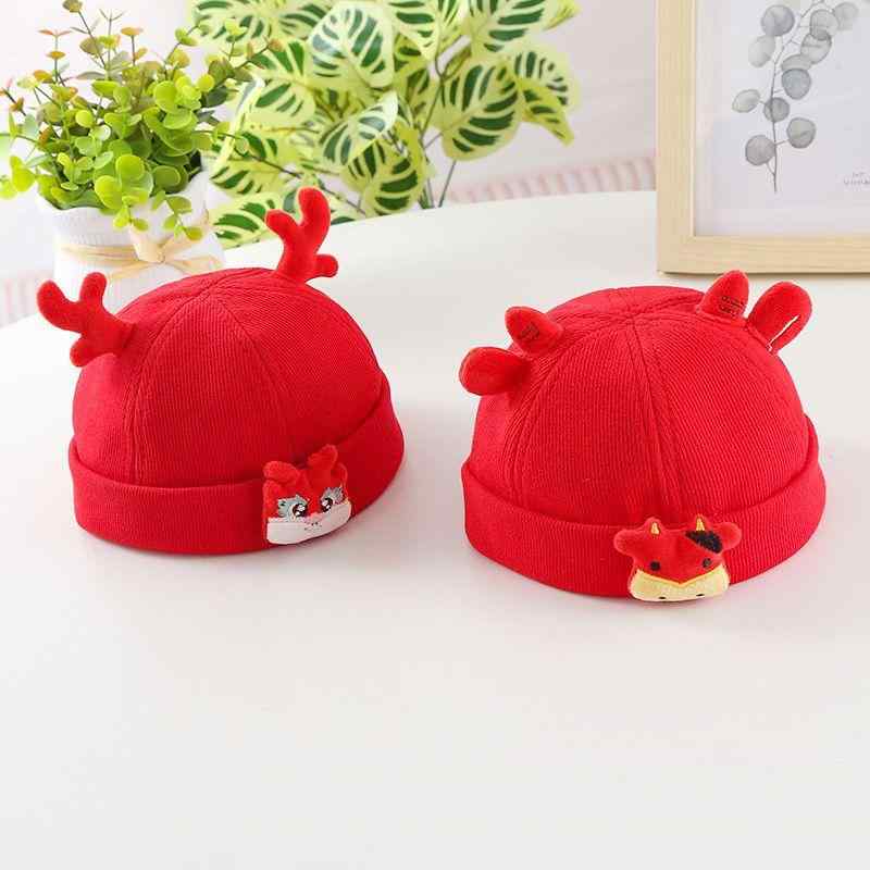 帽子 ベビー 赤ちゃん 新生児 男の子 女の子 保温 防風 暖かい 寒さ対策 春秋 かわいい レッド 角付き アニマルデザイン 丸型 つばなし お出かけ用 記念撮影 出産祝い ギフト 0歳 1歳 2歳