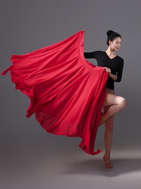 民族舞踊衣装 レディース チベット舞踊 モンゴル舞踊 練習着 舞台 発表会 ステージ用 シフォン フレア ロングスカート 一枚仕立て 二重 ポリエステル素材