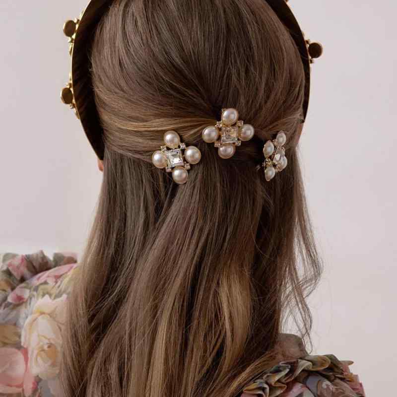 ヘアクリップ レディース 韓国風 ファッション パール ラインストーン フラワー ダックビルクリップ ま..
